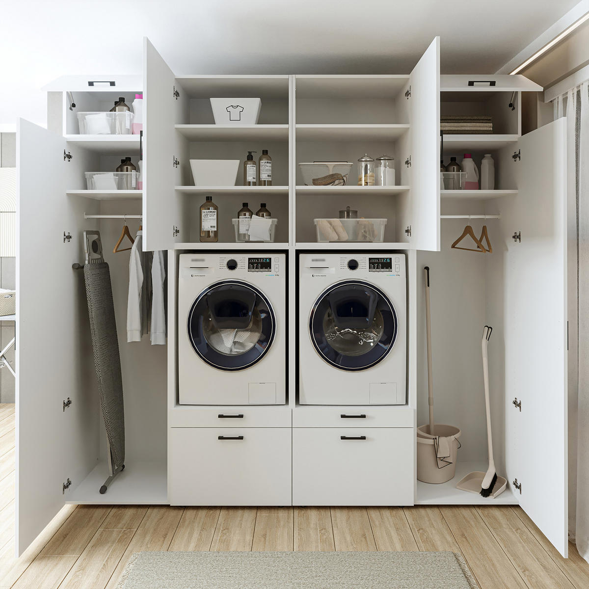 WASCHMASCHINENSCHRANK Serie 2 254cm Breit, 240cm Hoch - Weiß, Holzwerkstoff (254/240/67cm)