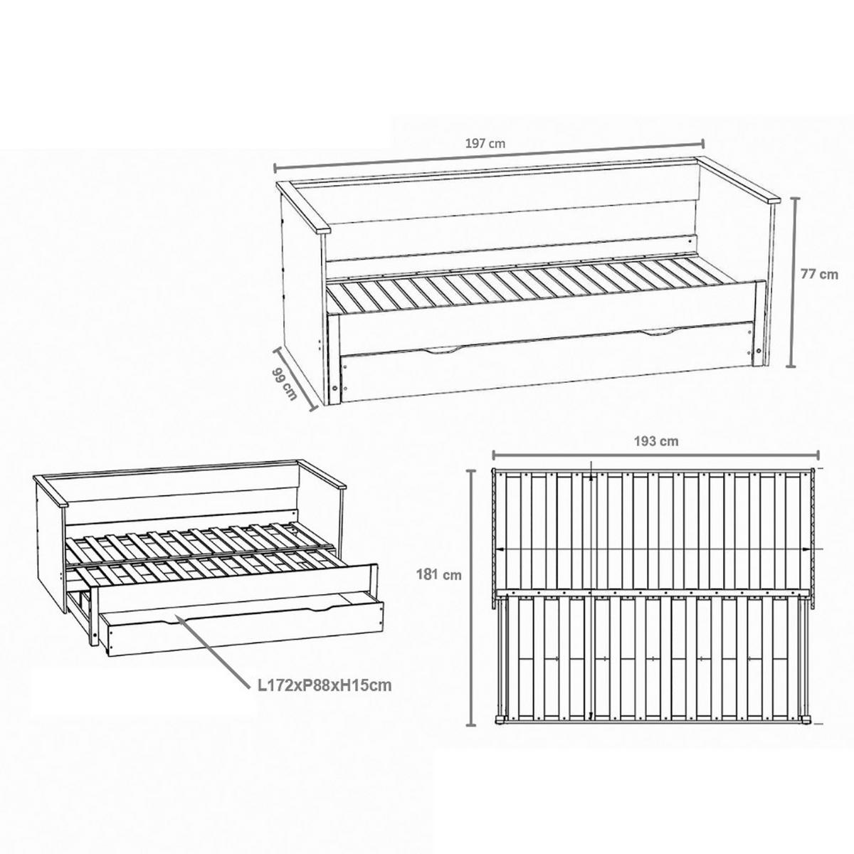 AUSZIEHBETT MONA mit Schublade / Bett 2x90x190 Weiß - Weiß, Holzwerkstoff (180/190cm) - Weber Industries