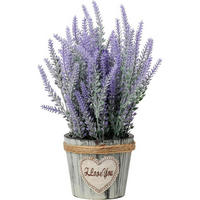 KUNSTPFLANZE Lavendel im Holztopf Landhaus-Stil - Flieder, Kunststoff (20cm)