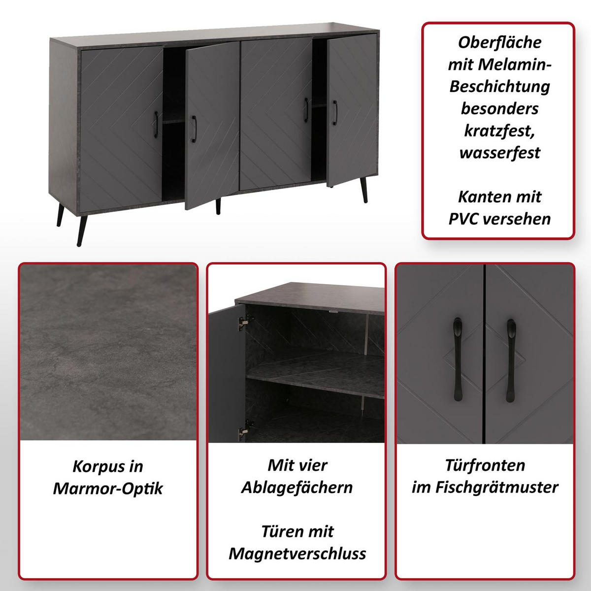 SIDEBOARD Grau - Grau, Holz (150/88/40cm) - MCW