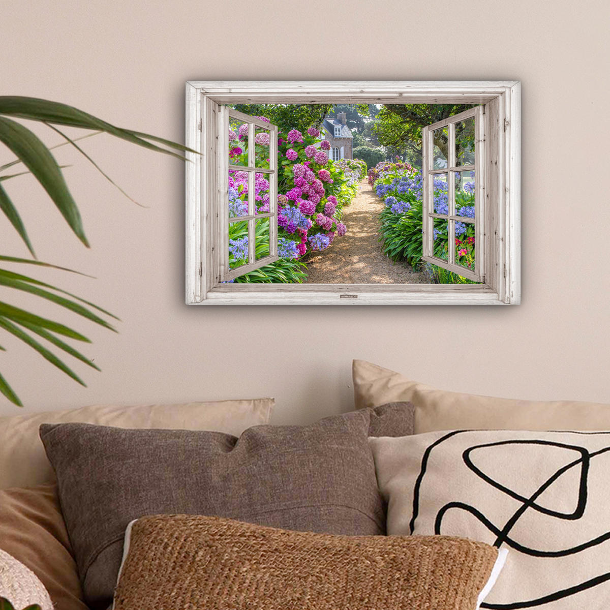 LEINWANDBILD Hortensie - Durchsichtig - Blumen - Sommer - Lila - Weg 30x20 cm - Lila, Textil (30/20cm) - MuchoWow