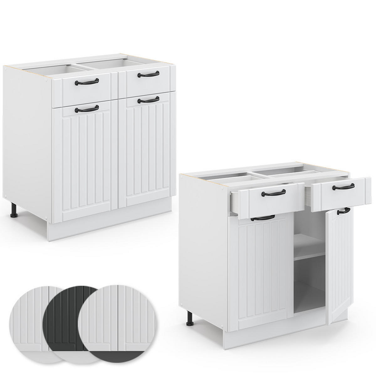 KÜCHENUNTERSCHRANK Fame-Line Weiß Landhaus 80 cm ohne AP - Creme/Weiß, Holzwerkstoff (80/82/51.6cm) - Vicco