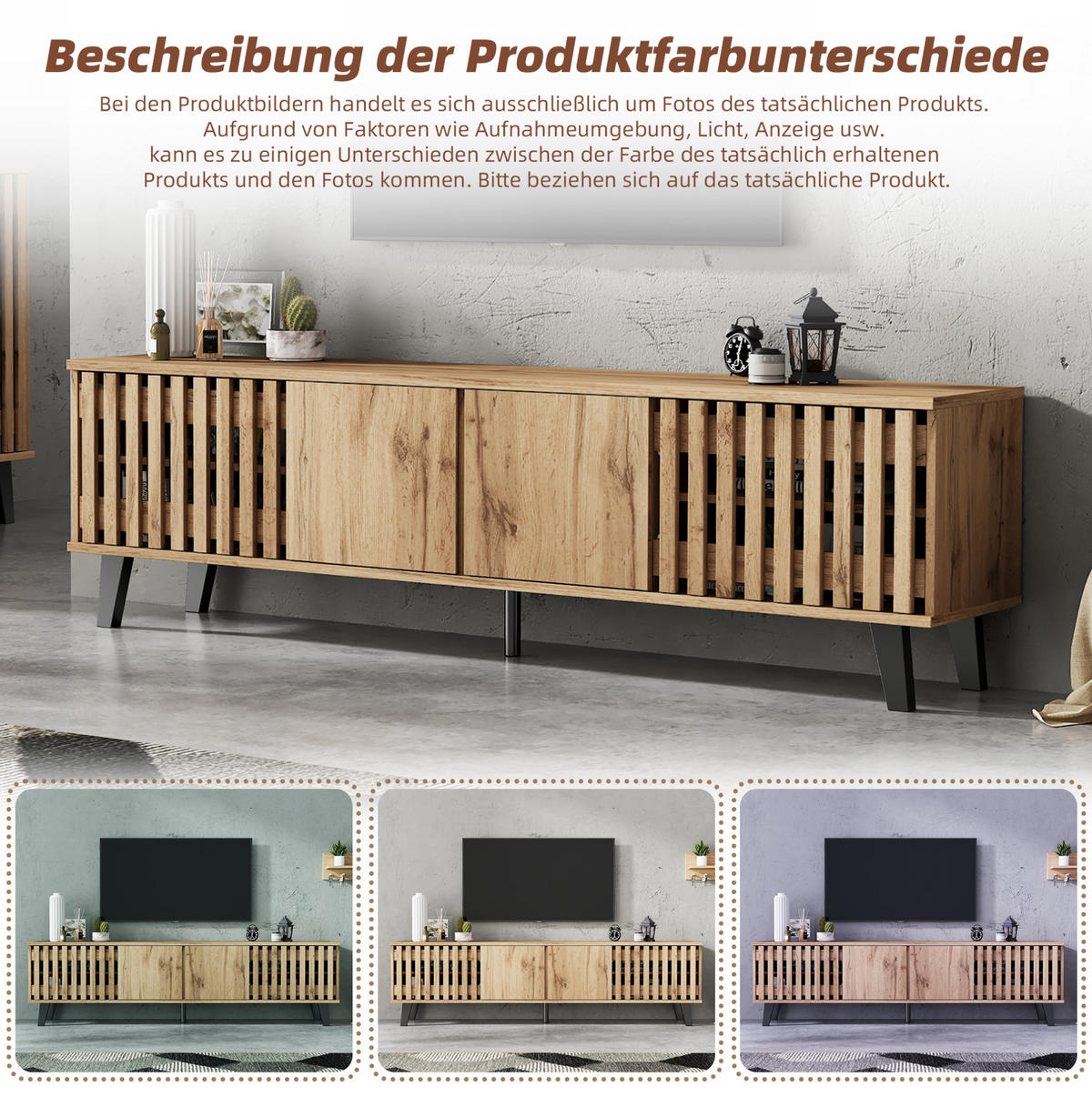 TV-LOWBOARD 180/40/55 cm mit 4 Türen und 8 Fächern in Naturholzfarbe - Hellbraun, Holzwerkstoff (180/55/40cm) - BEAOK