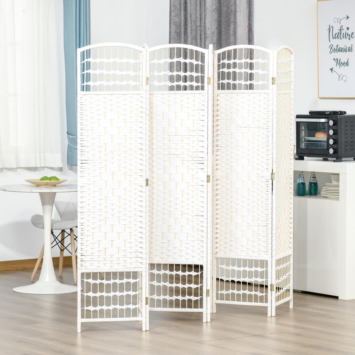 PARAVENT DE-14240 6-teilig, klappbar 242x170 cm Weiß - Weiß, Papier (242/170/1.7cm) - ComfortXL