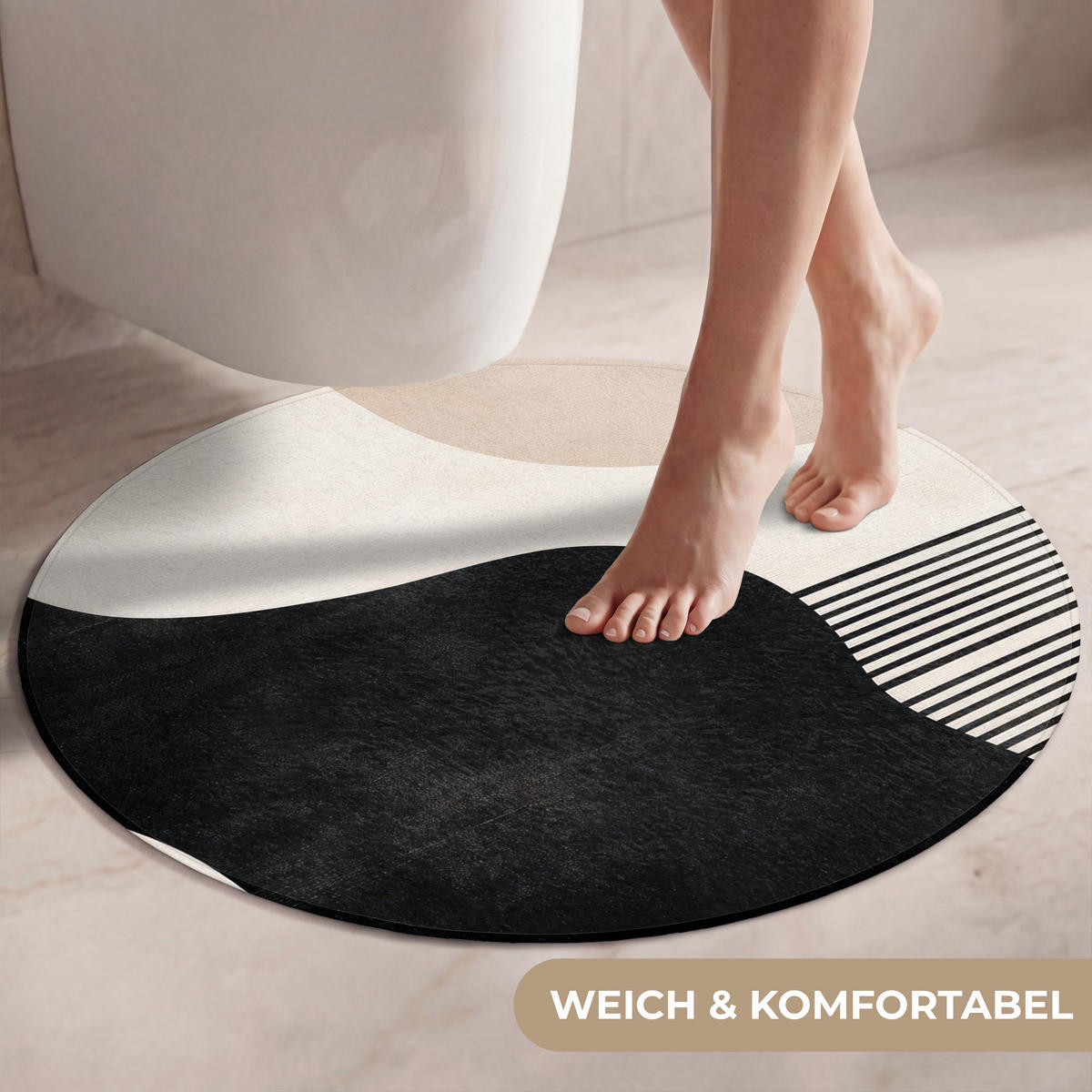 WC-VORLEGER Abstrakt - Japandi - Beige - Modern Toilettenteppich 70x70 cm - Beige, Kunststoff/Textil (70/1cm) - OnlyWow