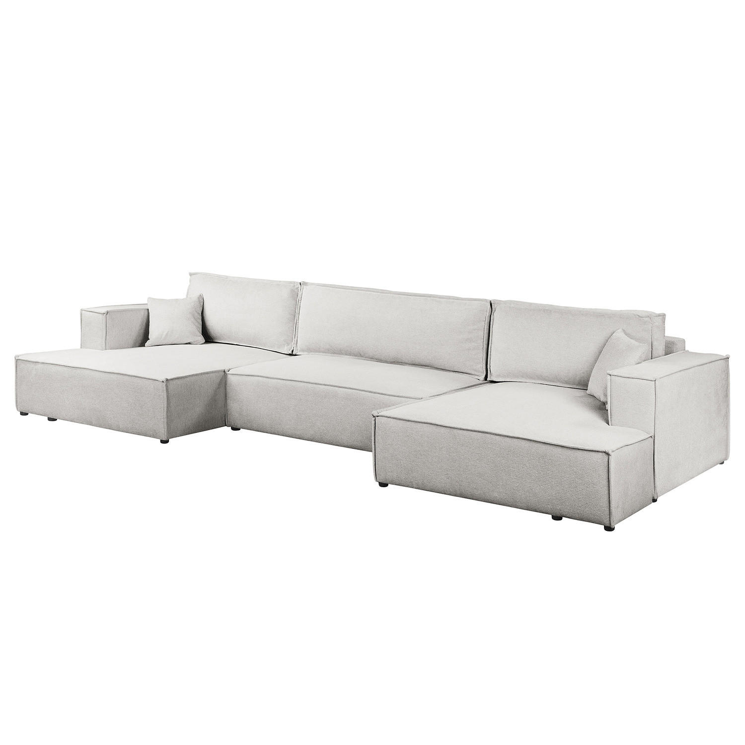 WOHNLANDSCHAFT mit Schlaffunktion - Hellgrau/Schwarz, Kunststoff/Textil (398/70/148cm) - home24