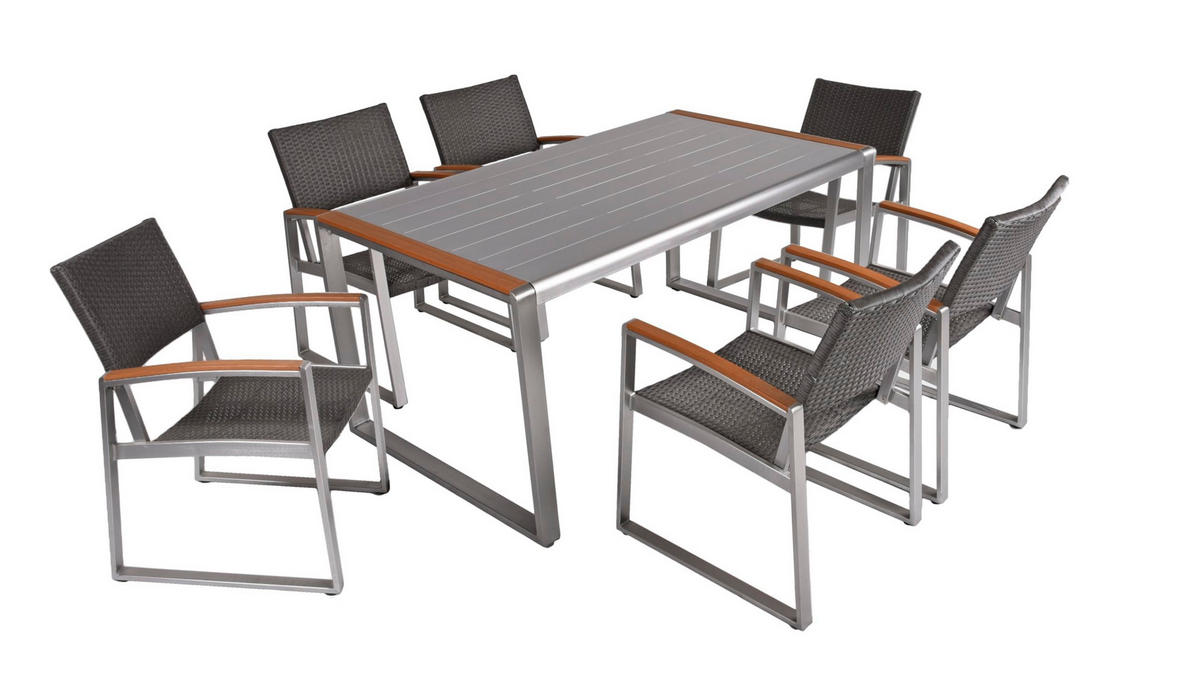 GARTEN-SITZGRUPPE Andy 7-teilig Kunststoffgeflecht - Hellbraun, Kunststoff - DELUKE