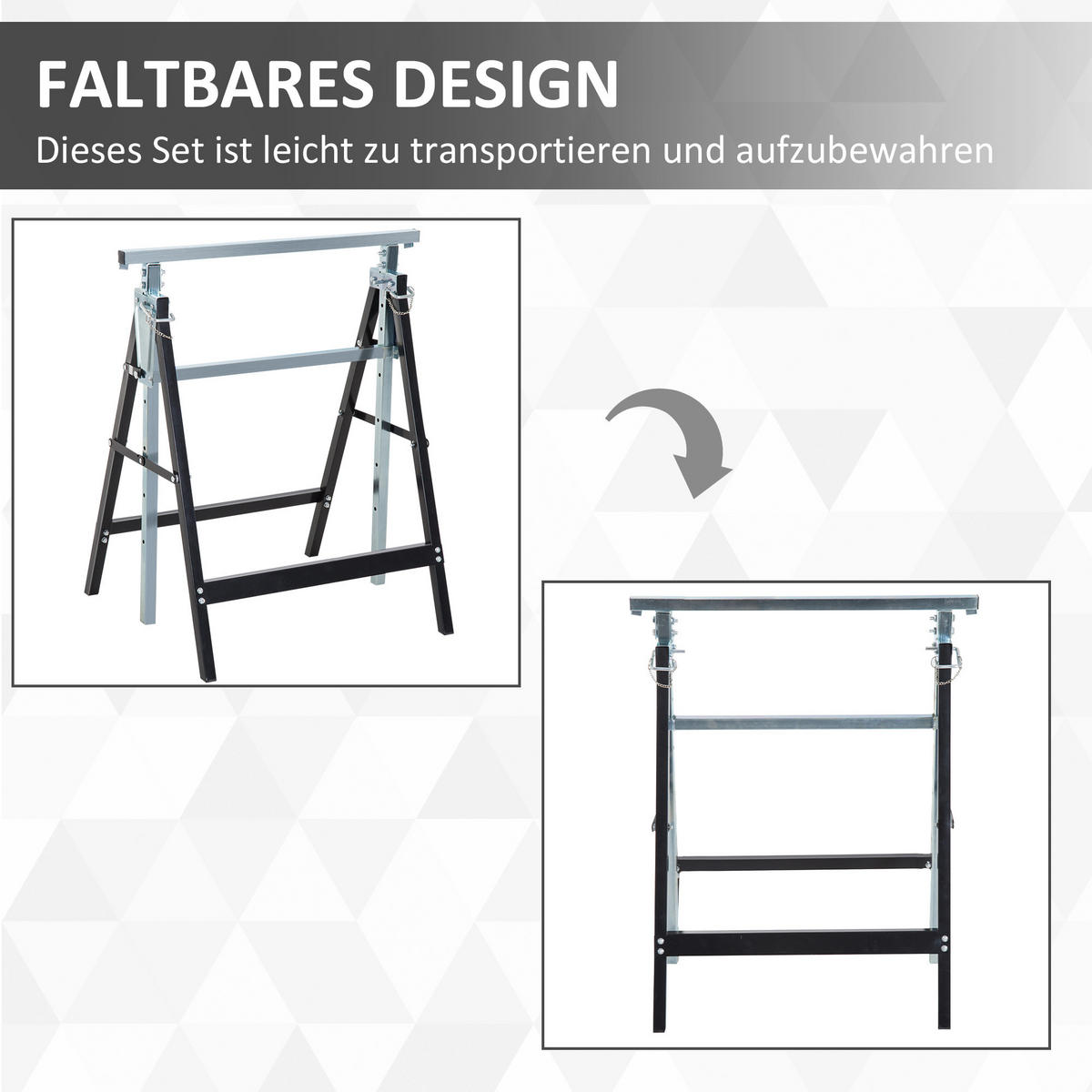 ARBEITSBOCK 2ER-SET DE-09184 klappbar & höhenverstellbar, bis 200 kg Schwarz - Schwarz, Metall (58/130/68cm) - ComfortXL