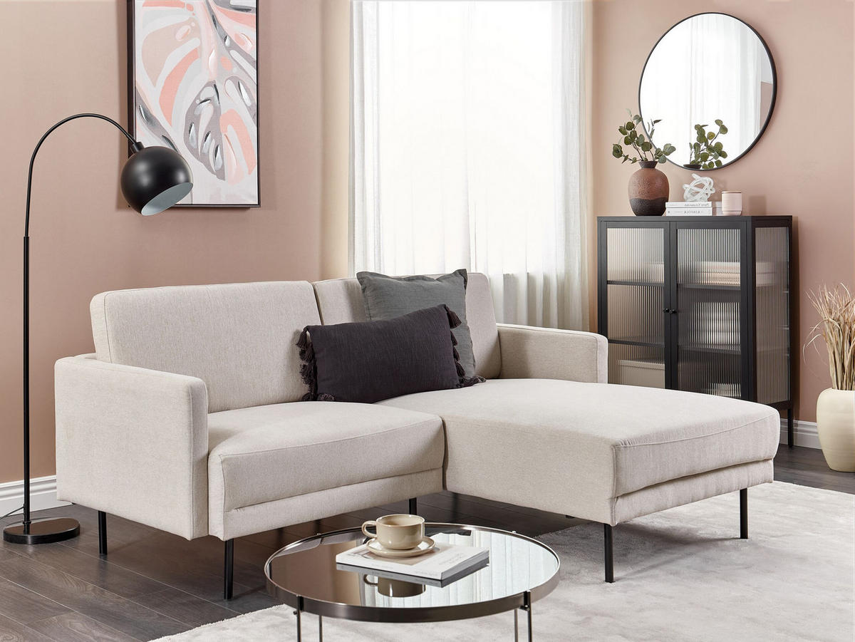 2-SITZER-ECKSOFA hellbeige rechtsseitig Breda - Beige/Schwarz, Textil (192/155cm) - Beliani