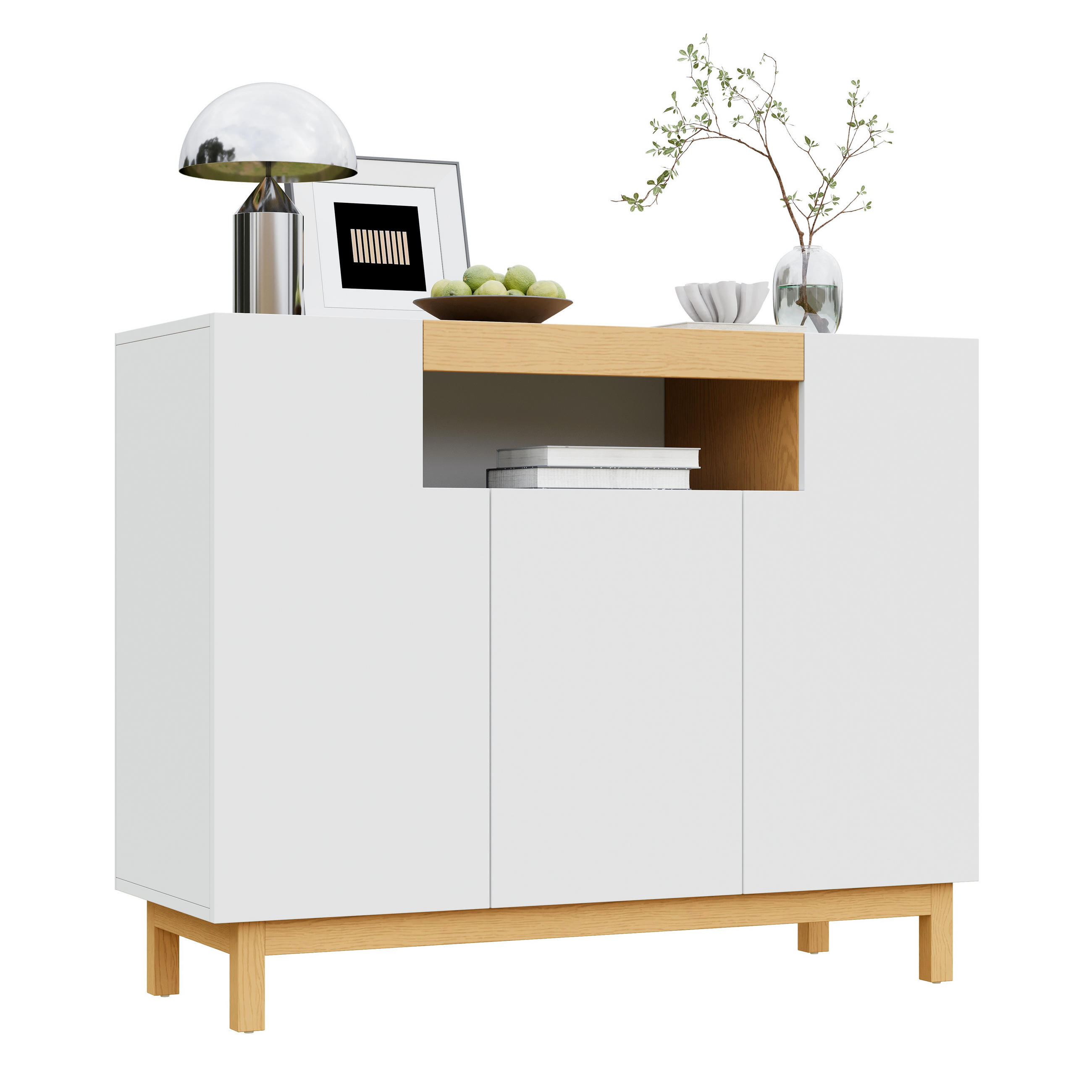 SIDEBOARD 3 Türen Wohn Esszimmer Multifunktional Stauraum - Weiß, Holzwerkstoff (42/96/120.5cm) - FLIEKS