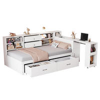 KREVET 90/200 cm s izvlačnim radnim stolom, skrivenim spremištem, 2 USB priključka i utičnicom, Bijela - bijela, drvni materijal (90/200cm) - Redom
