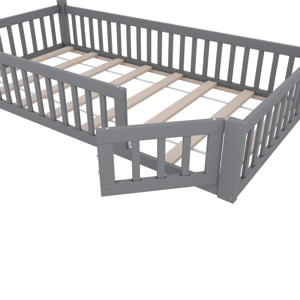 HAUSBETT 90x200cm Grau Kiefer Schornsteinform Minimalistisch - Grau, Holz (90/200cm) - FLIEKS