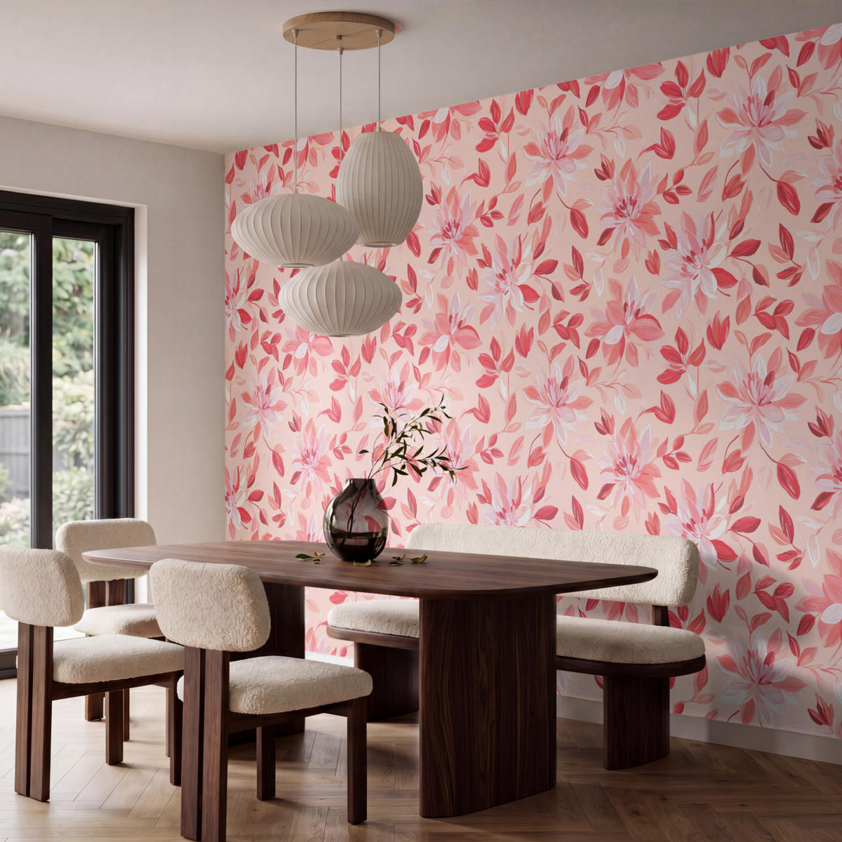 TAPETE - Botanisch - Blumen - Rot - 400x280 cm - Koralle, Papier (400/280cm) - OnlyWow