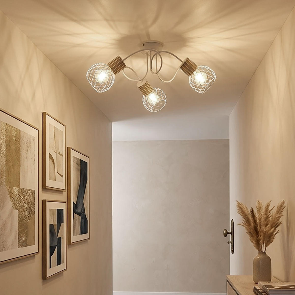 LED DECKENLEUCHTE Gitteroptik Weiß - Weiß, Holz (60/60/24cm) - Globo Lighting