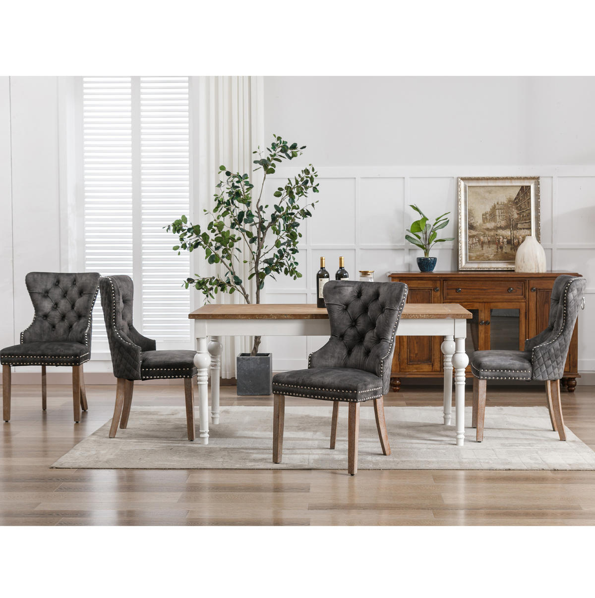 ESSZIMMERSTUHL mit Türklopfer 95 cm Samt Grau 2er-Set - Grau, Holz (46.5/95/53.2cm) - Meubliv