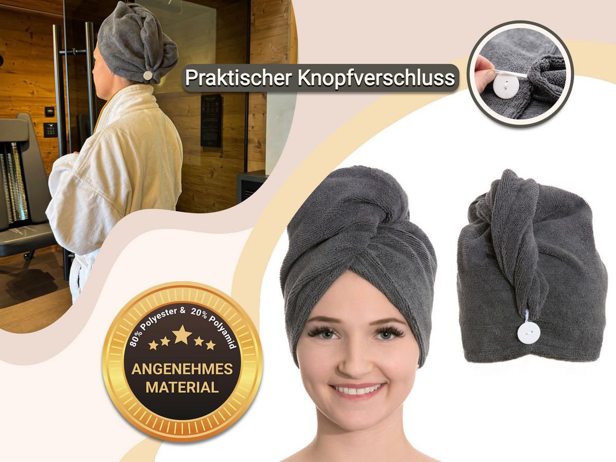 HAARTURBAN, 2er-Set, 25x65 cm, 80% Polyester, 20% Polyamid, Grau - Anthrazit, Textil (25/65cm) - Zollner