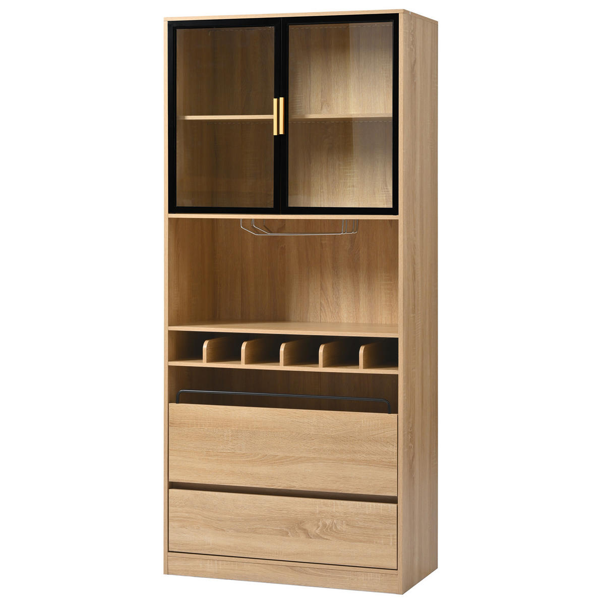VITRINENSCHRANK aus MDF 80x40x180 cm Natur mit LED-Beleuchtung und abnehmbarem Weinglashalter - Naturfarben, Holzwerkstoff (80/180/40cm) - IVMEU