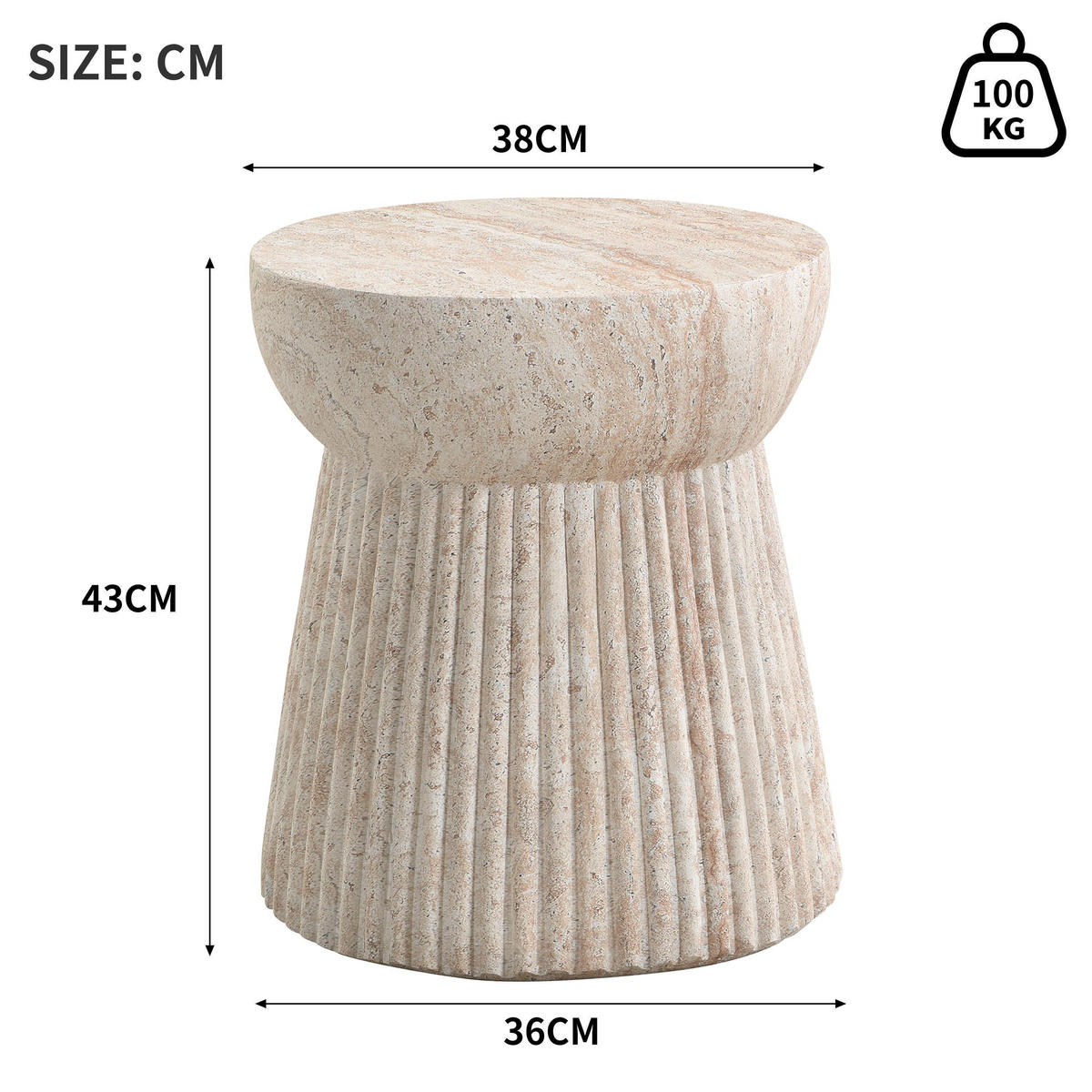 BEISTELLTISCH in Travertinoptik mit modernem Stil - Beige, Naturmaterialien (38/38/43cm) - KOMHTOM