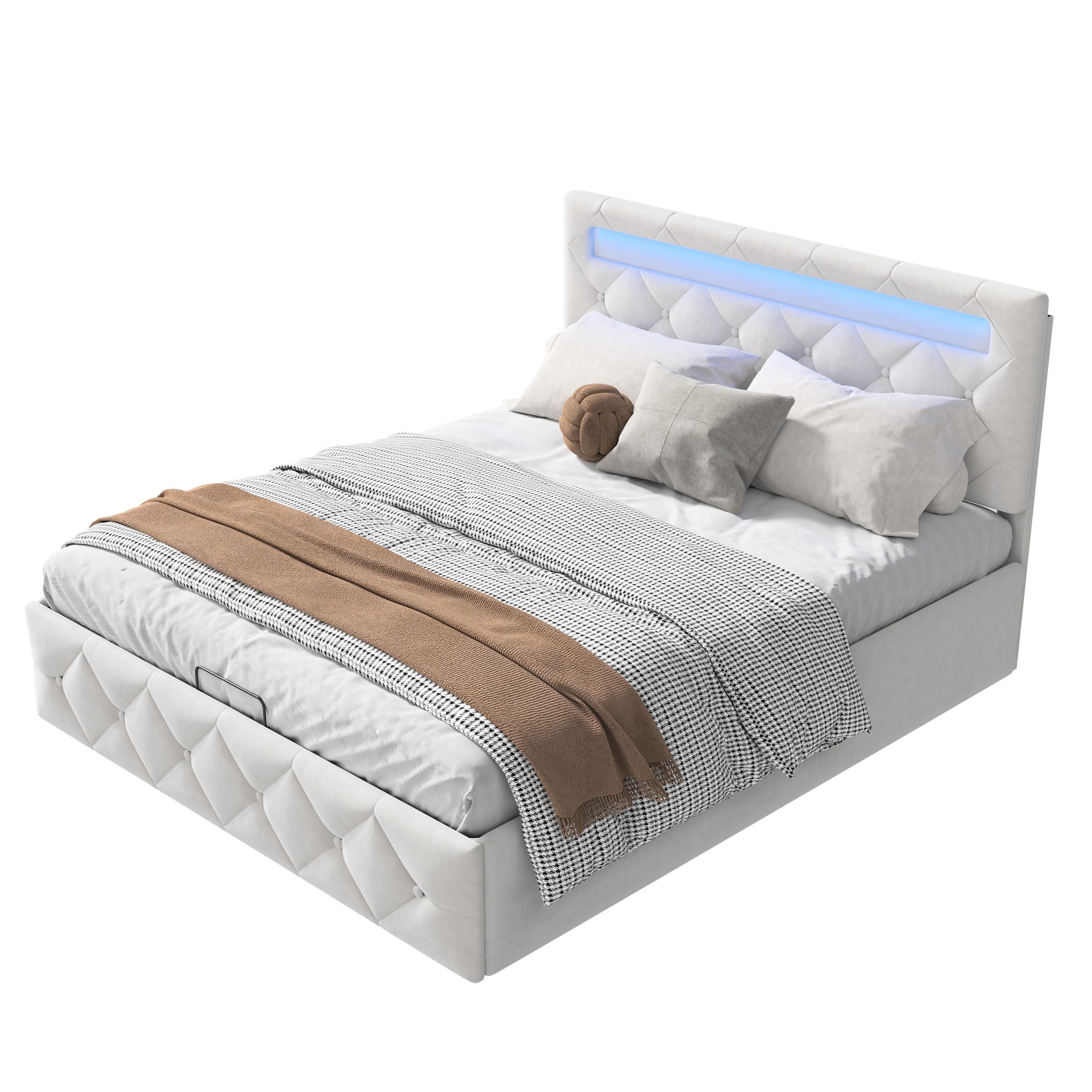POLSTERBETT 140x200 cm beige LED USB Stauraum Lattenrost - Beige, Metall (140/200cm)