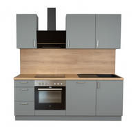 KÜCHENLEERZEILE „Freiburg“ 210 cm – ohne E-Geräte – Steingrau – mit Zubehör - Edelstahlfarben/Grau, Holzwerkstoff/Metall (210/210/60cm) - GEBA