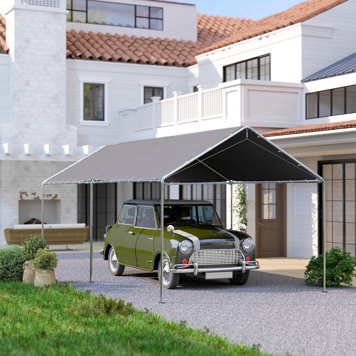 AUTOUNTERSTAND DE-12567 6x3 m mit Doppeldach Grau - Grau, Metall (290/260/595cm) - ComfortXL