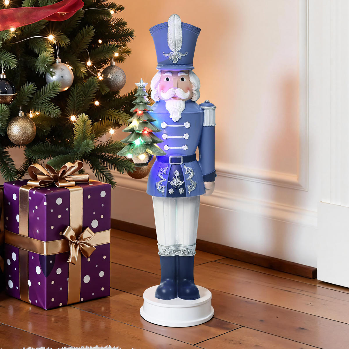 NUSSKNACKER Figur mit LED | B18.5 x T19 x H55 cm - Blau, Kunststoff (18.5/55/18.5cm) - 24Bottles