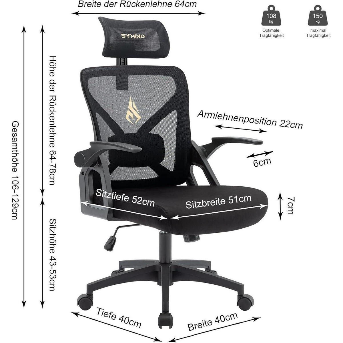 BÜROSTUHL Ergonomisch mit Kopfstütze und Lordosenstütze Schwarz Kunststoff - Schwarz, Kunststoff (58/58/27cm)