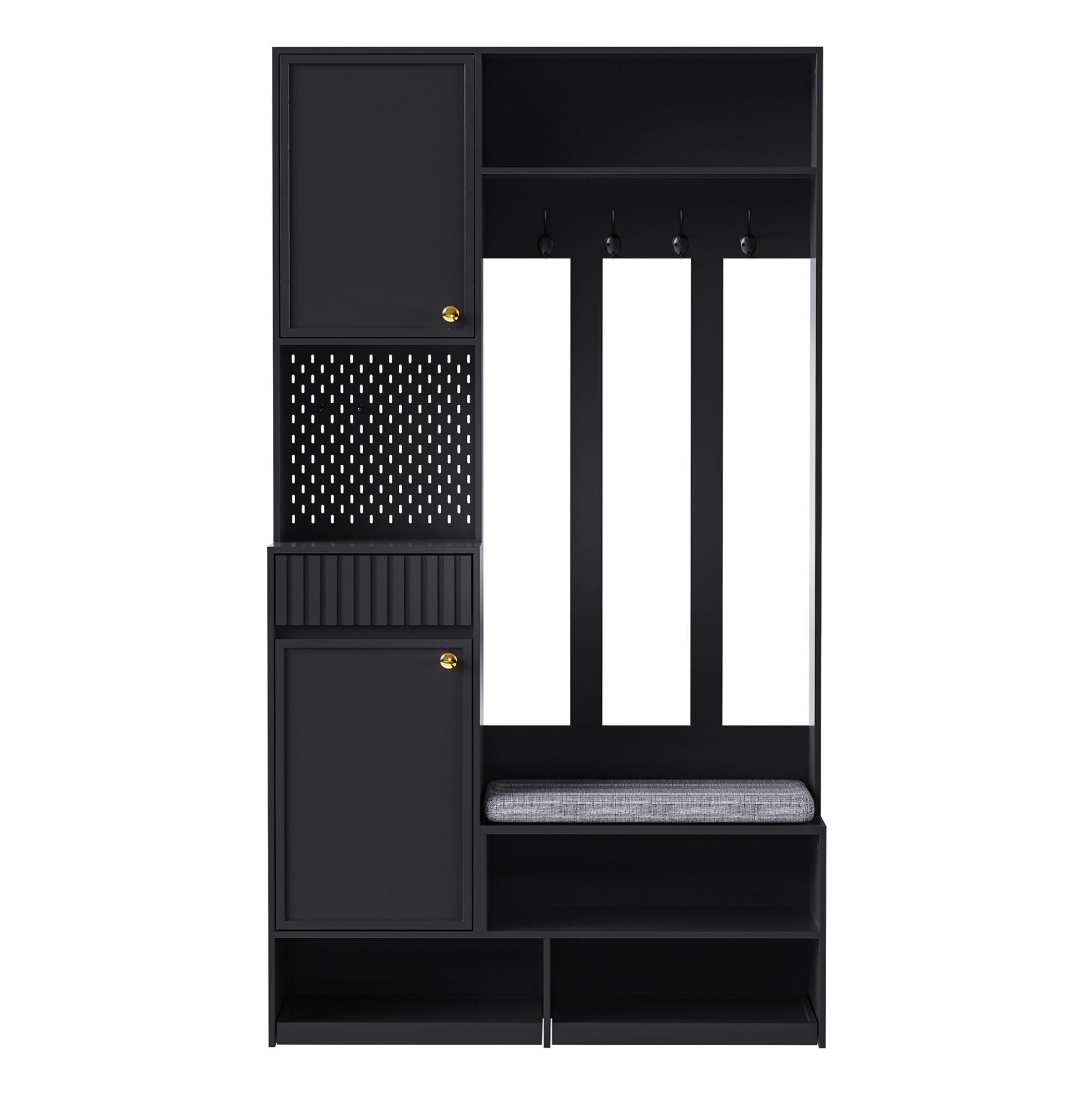 GARDEROBE 100/180/35 cm Schwarz aus MDF mit Sitzbank - Schwarz, Holzwerkstoff (35/180/100cm) - OKMYHOME