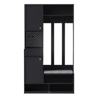 GARDEROBE 100/180/35 cm Schwarz aus MDF mit Sitzbank - Schwarz, Holzwerkstoff (35/180/100cm) - OKMYHOME