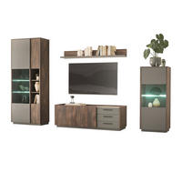 WOHNWAND Thermo Eiche, grau, Wohnkombination 4-teilig mit Soft-Close 327 x 200 cm - Eichefarben/Grau, Holzwerkstoff/Metall (327/200/45cm) - Furn.Design