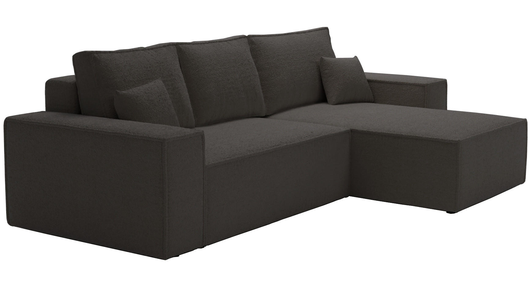 ECKSOFA Bouclé 280 cm Bergamo L mit Bettkasten, Schlaffunktion, Rechts - Schwarz - Schwarz, Holz (189/277cm) - Emporius