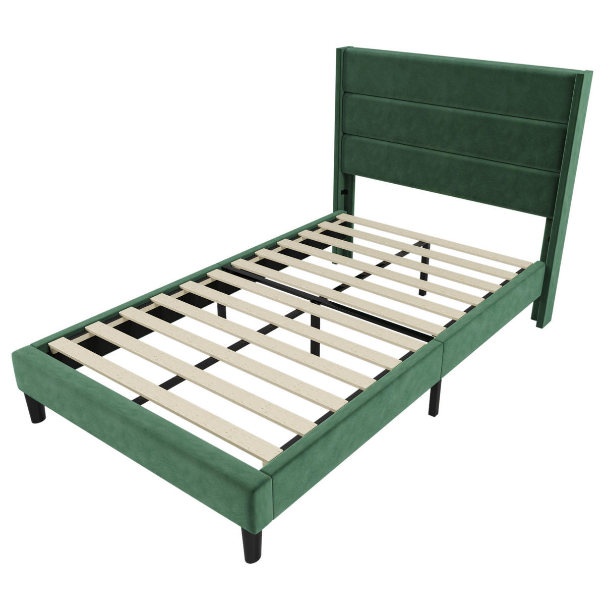 BETT mit Lattenrost 90x200 cm Samt Dunkelgrün - Grün, Holz (90/200cm) - Meubliv