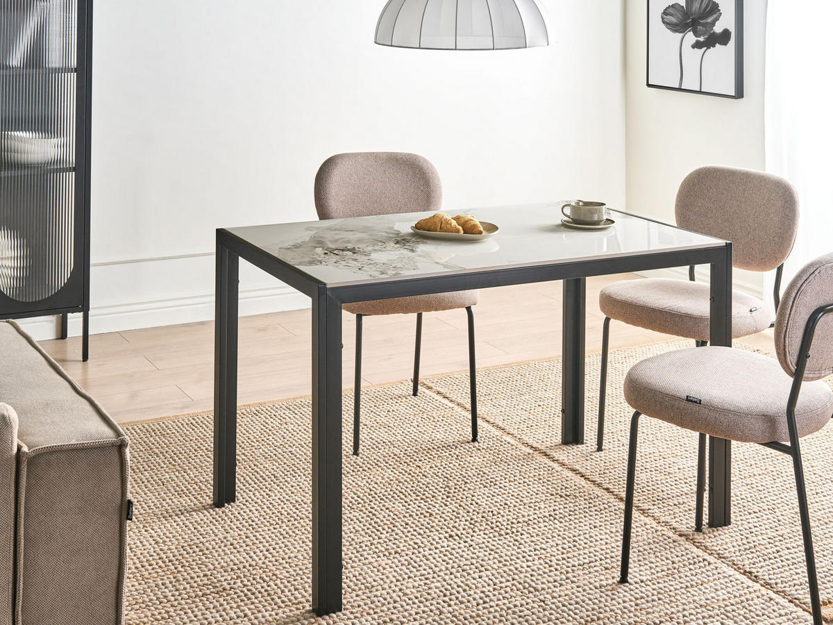ESSTISCH Weißer Marmor 120/70 cm Clarence - Schwarz/Weiß, Keramik (120/70/75cm) - Beliani