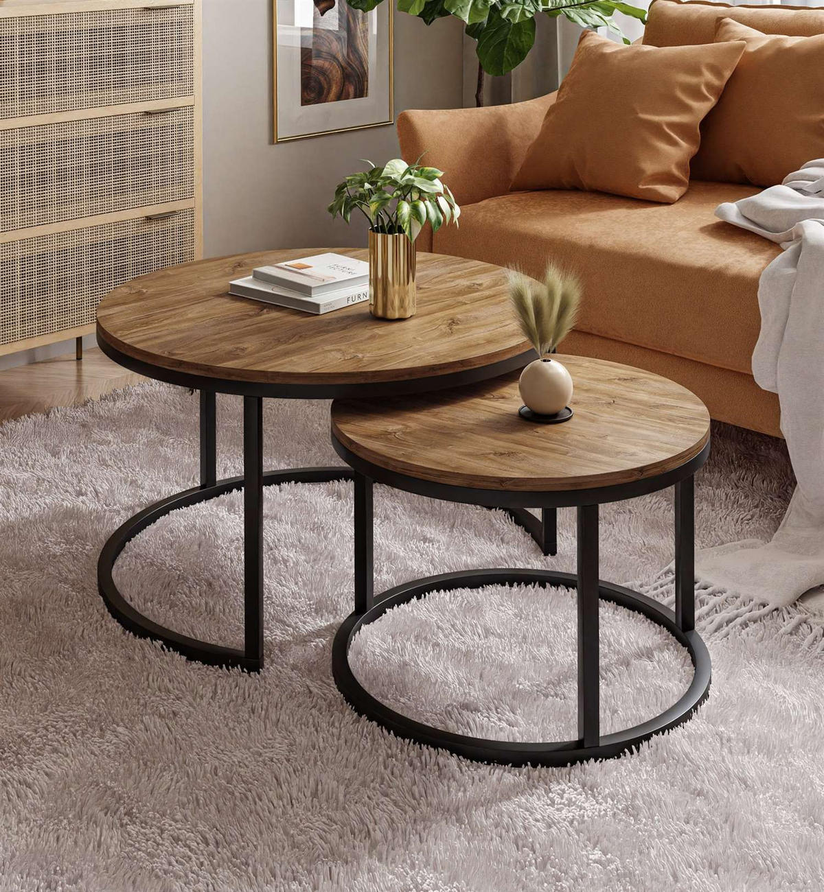 COUCHTISCH CIRI 2-in-1 Eichenholz Sterling - Schwarz, Holzwerkstoff (70/70/48cm) - Lookway