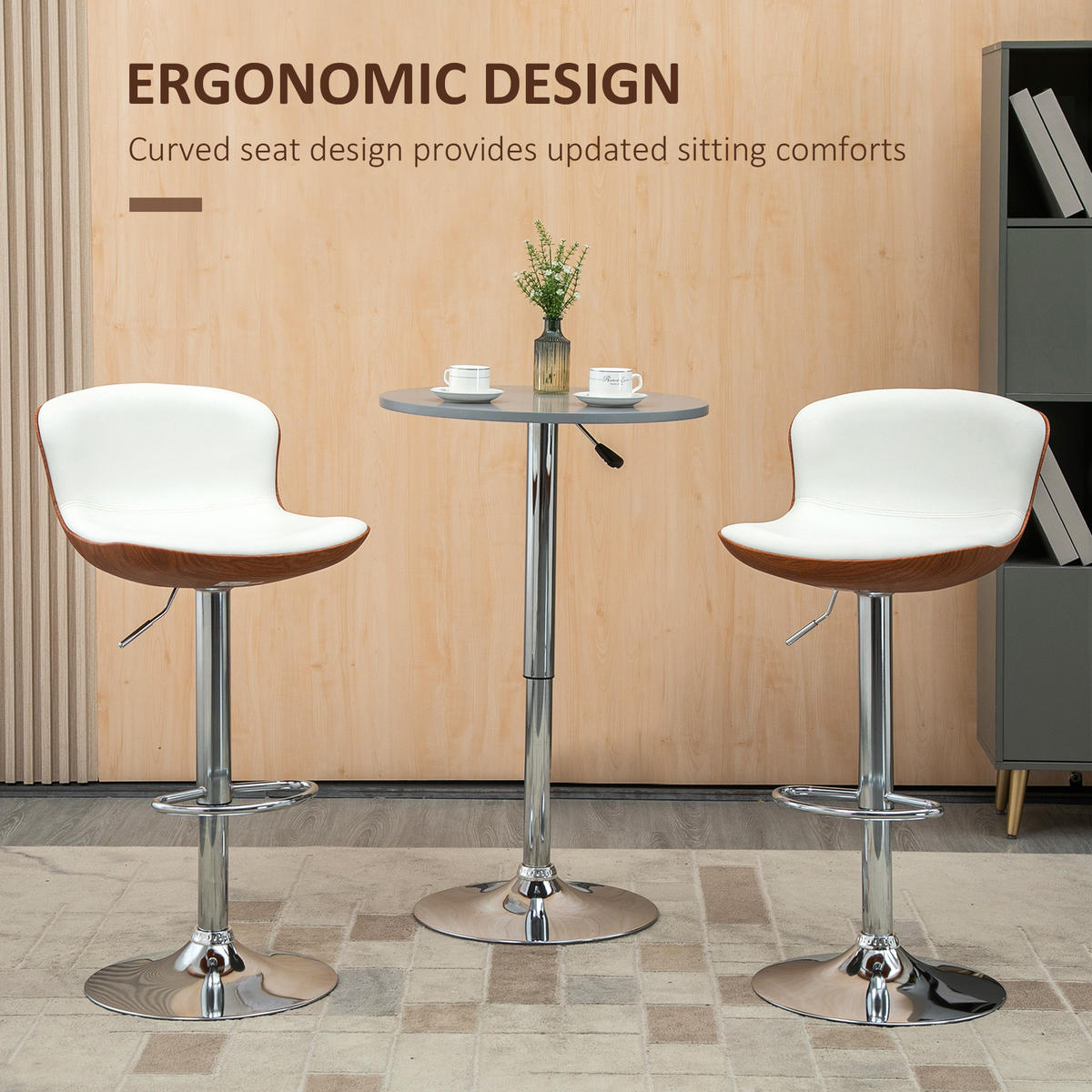 2ER-SET Barhocker, Bistrohocker mit Fußstütze, Drehbar Höhenverstellbar Barstuhl - Silberfarben/Creme, Metall (46/106/50cm) - HOMCOM