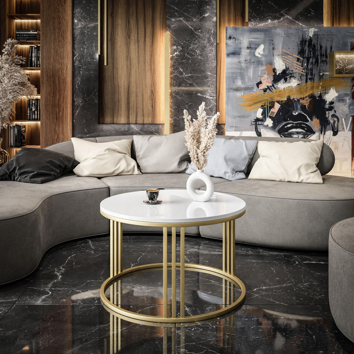 COUCHTISCH LORI GOLD - Goldfarben/Weiß, Holzwerkstoff (70/70/48cm) - Lookway