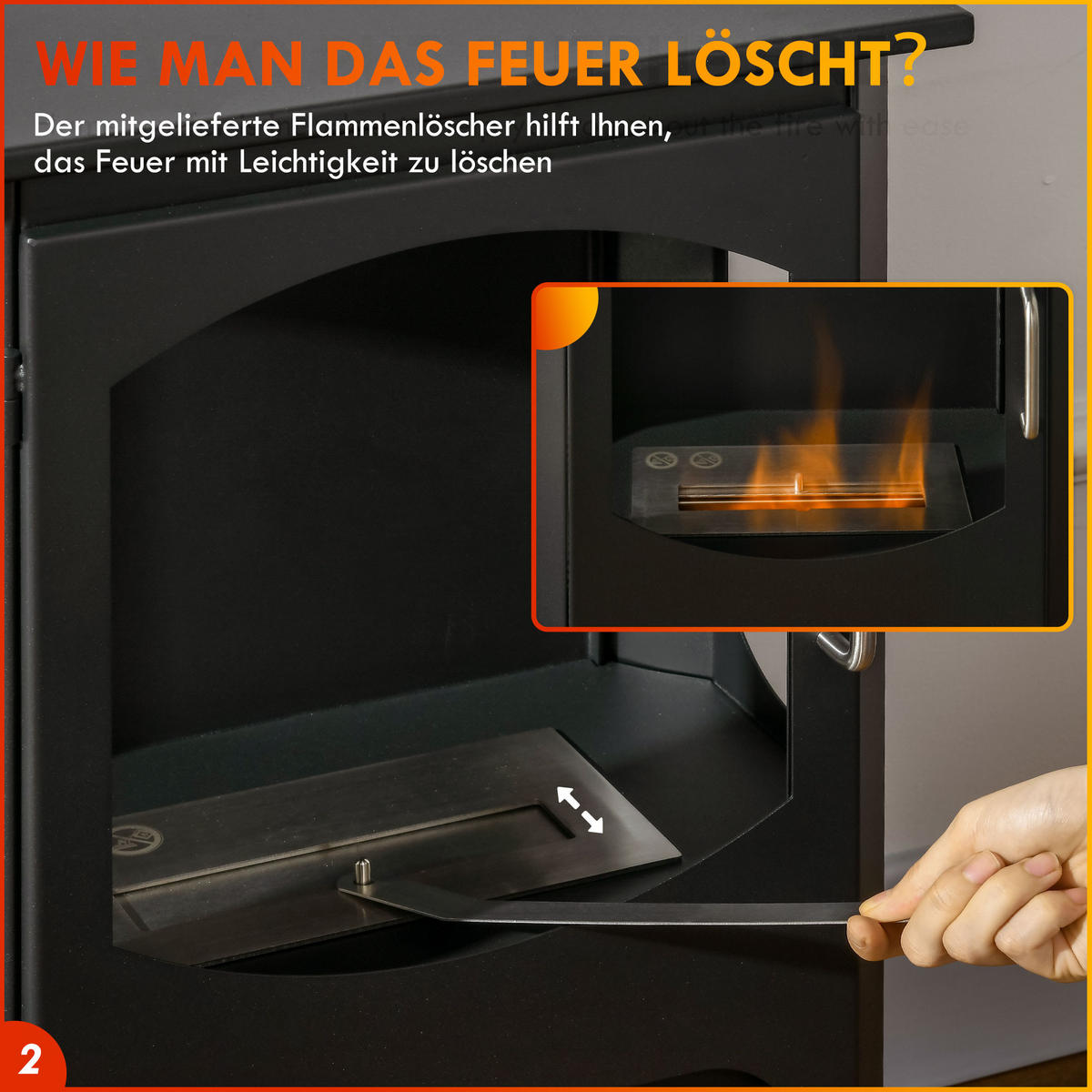 ETHANOL-KAMIN 7000 BTU Ethanol Ofen mit 3h Brenndauer, Flammenlöscher, Stahl - Schwarz, Metall (25/68/43cm) - HOMCOM