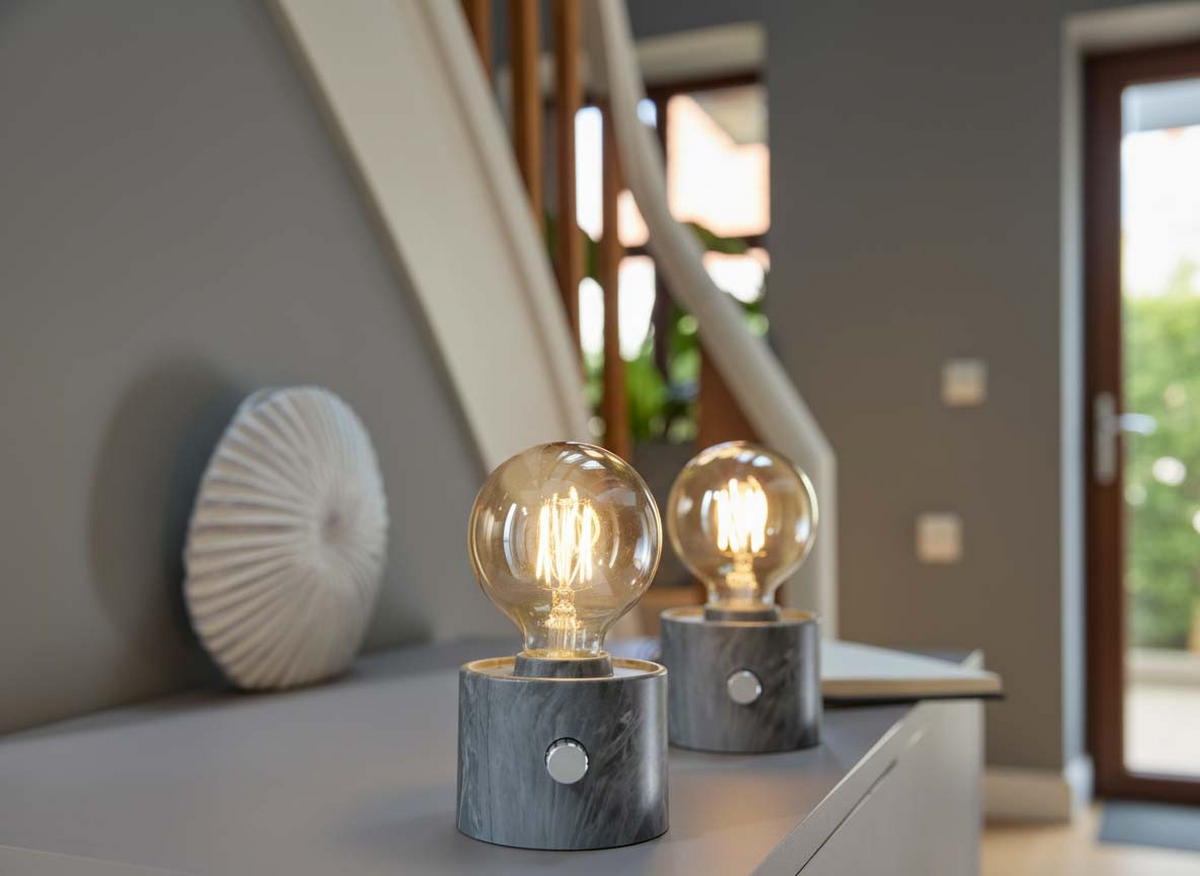 LED-TISCHLAMPE Vintage Edison dimmbar 10x9x16cm 2er-Set Marmor grau - Grau, Kunststoff (10/8.7/16cm) - Northpoint
