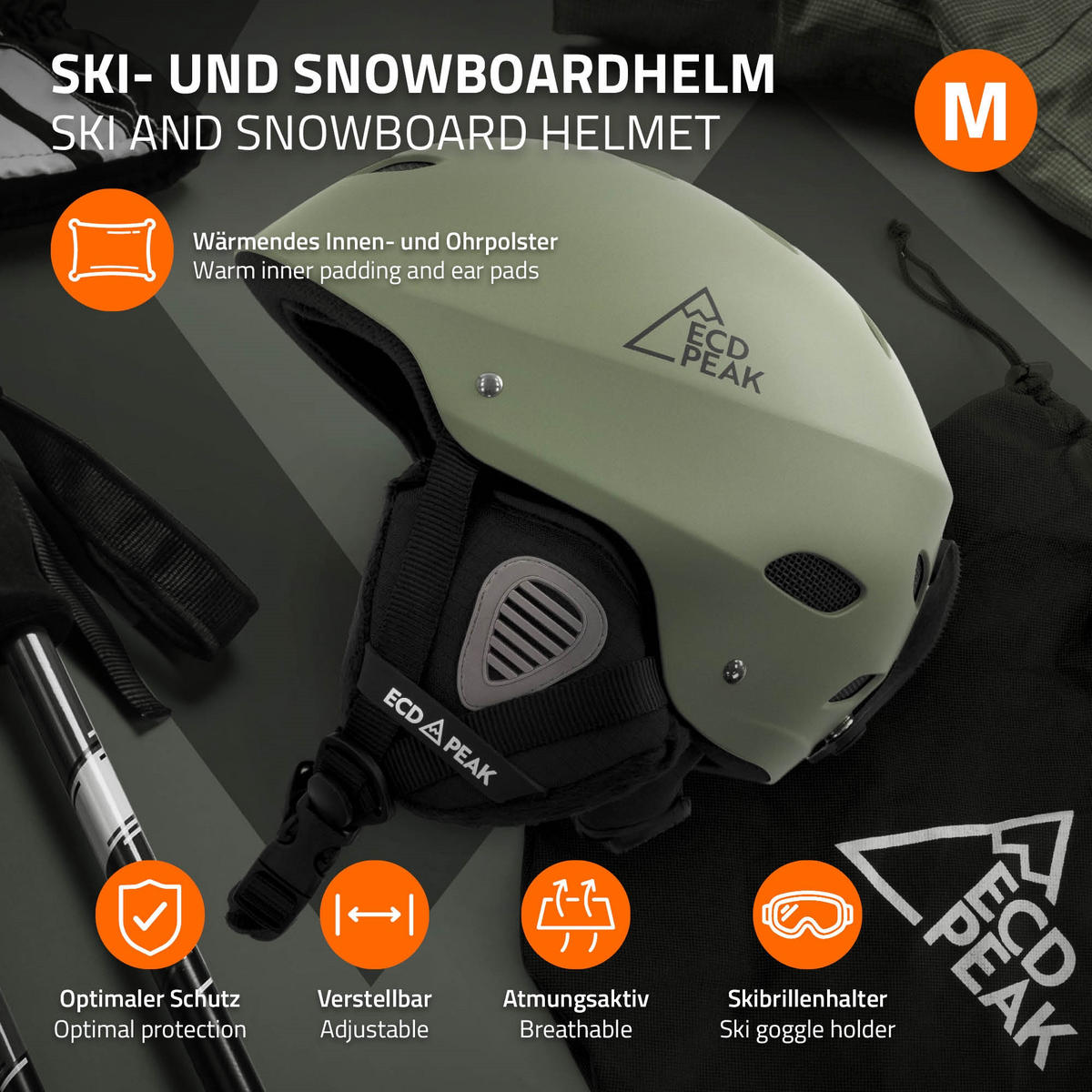SKIHELM für Herren und Damen Snowboardhelm robust Grün M 55-58 cm - Grün, Kunststoff (29/23cm) - ECD-Germany