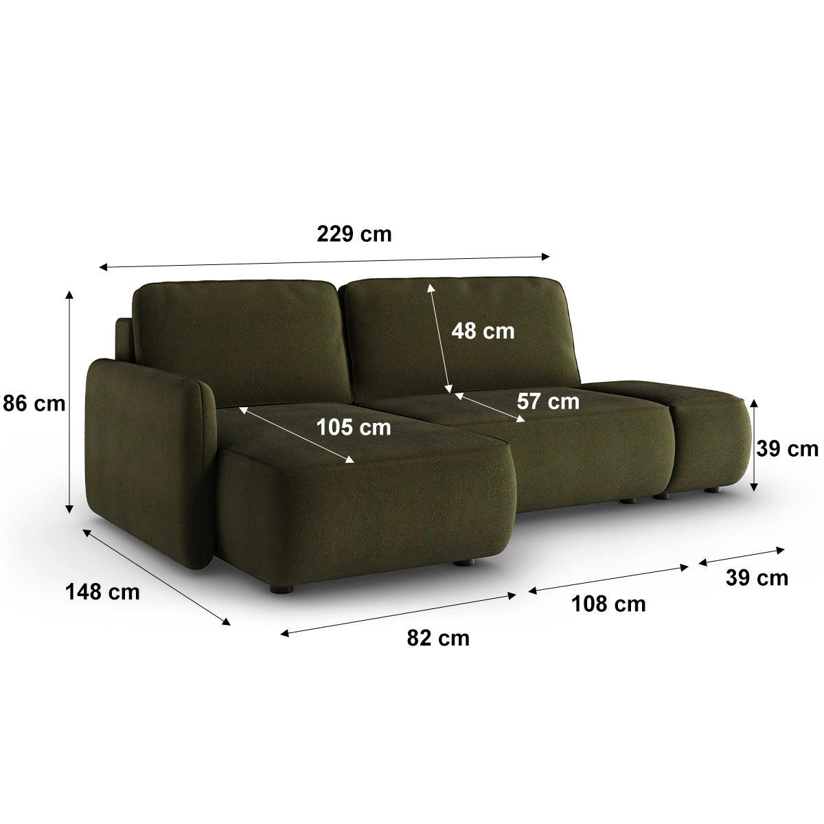 ECKSOFA Alessio 3 Sitzplätze Grün - Grün, Holz (229/148cm) - Petits-meubles