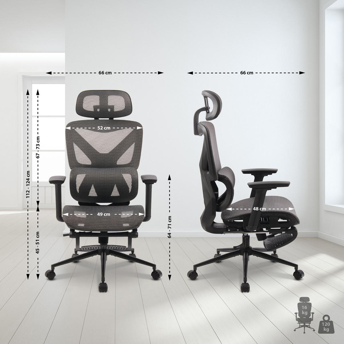 BÜROSTUHL Vaylen schwarz/grau - Schwarz/Grau, Kunststoff/Metall (66/124/66cm) - TPFLiving