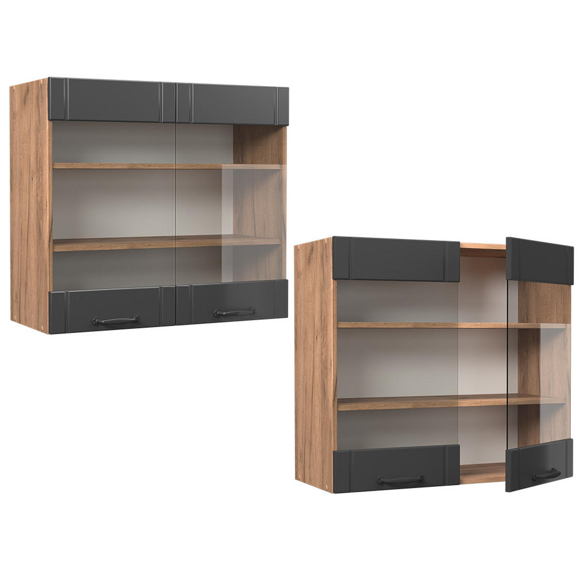 SKLENĚNÁ KUCHYŇSKÁ SKŘÍŇKA Fame-Line Tmavě šedá - medově dubová/tmavě šedá, kompozitní dřevo (80/72/34.1cm) - Vicco