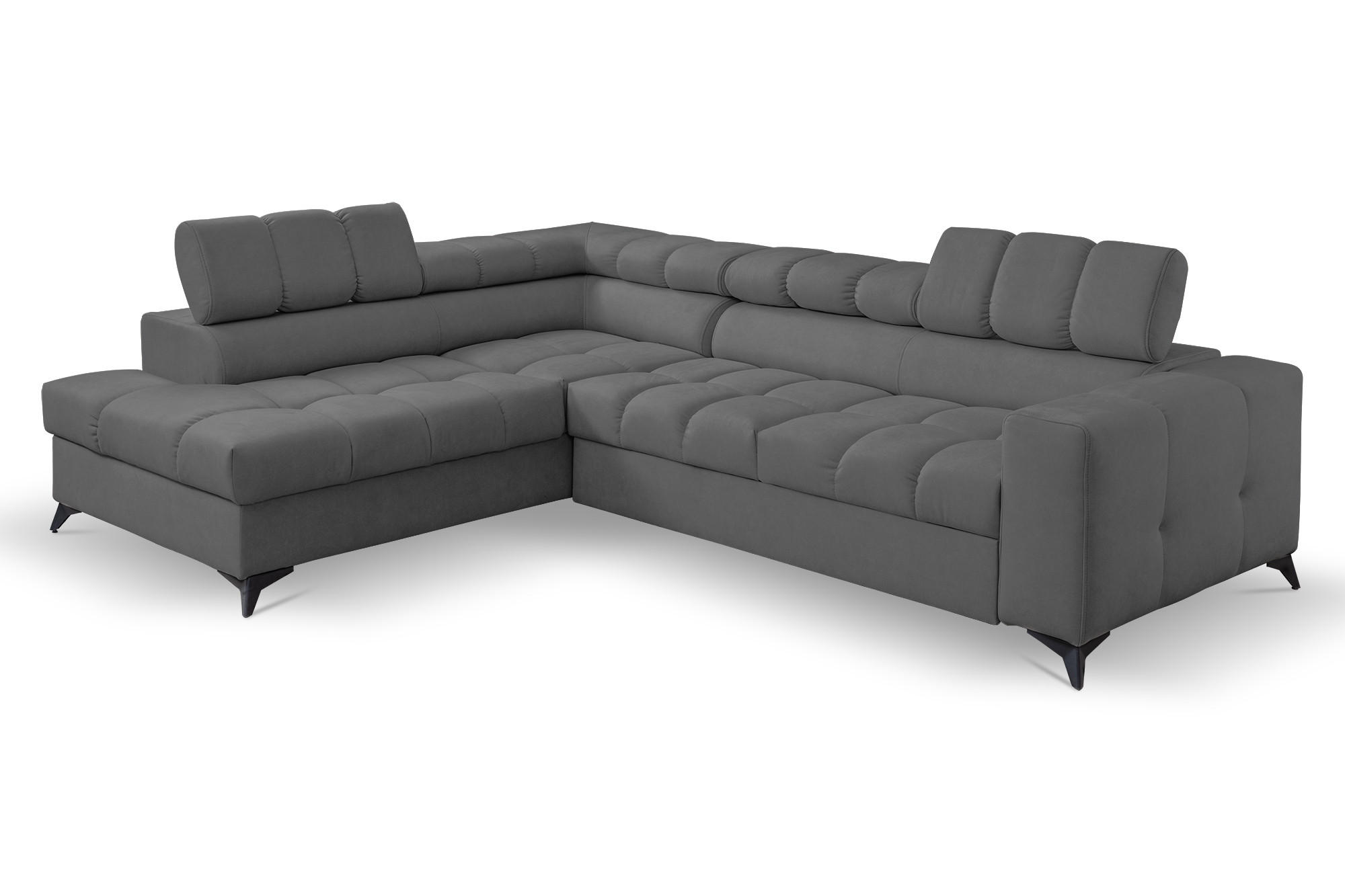 ECKSOFA Andrea L-Form mit verstellbaren Kopfstützen Schlaffunktion Bettkasten 267 cm links dunkelgrau - Dunkelgrau, Kunststoff (106/267cm) - Margaret Hadas24