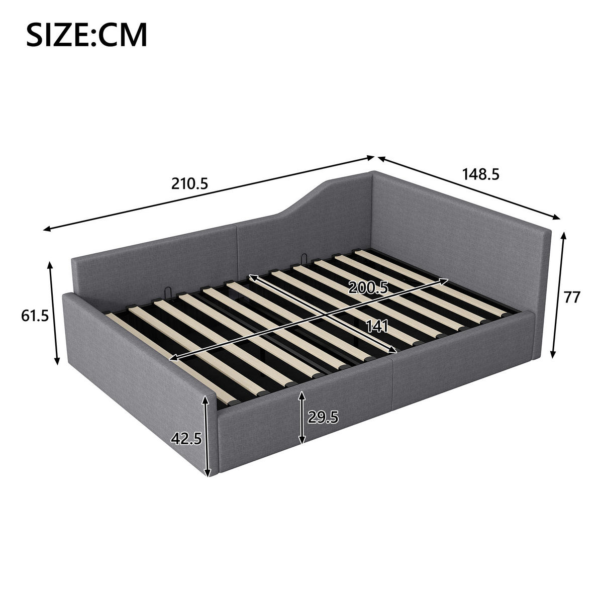 POLSTERBETT 140/200 cm Grau mit Stauraum und Leinenpolsterung - Grau, Holzwerkstoff (140/200cm) - OKWISH