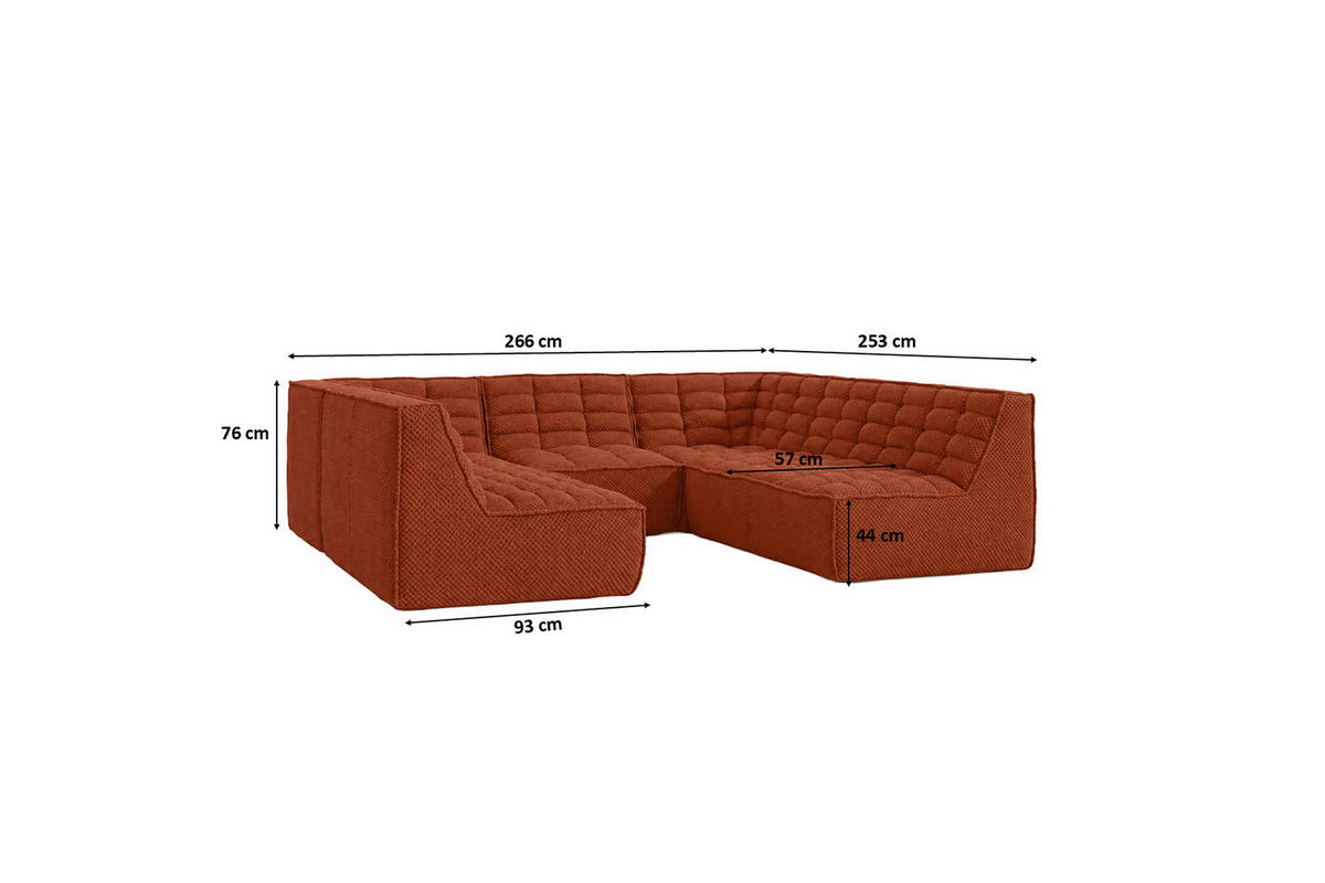 ROHOVÁ SEDAČKA modulární Corner ve tvaru U, plyšová tkanina Pop, Měděná, LAZY U CORNER - měděná, dřevo (266/76/253cm) - Kaiser Möbel