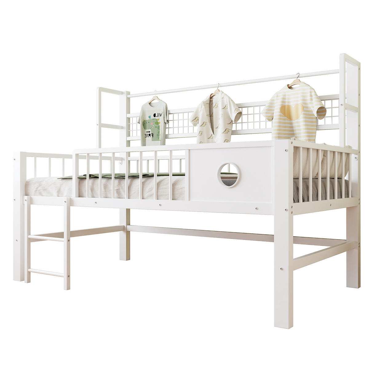 KINDEREINZELBETTEN aus Metall 90x200 cm in Weiß mit Stauraum - Weiß, Metall (90/200cm) - Modfu