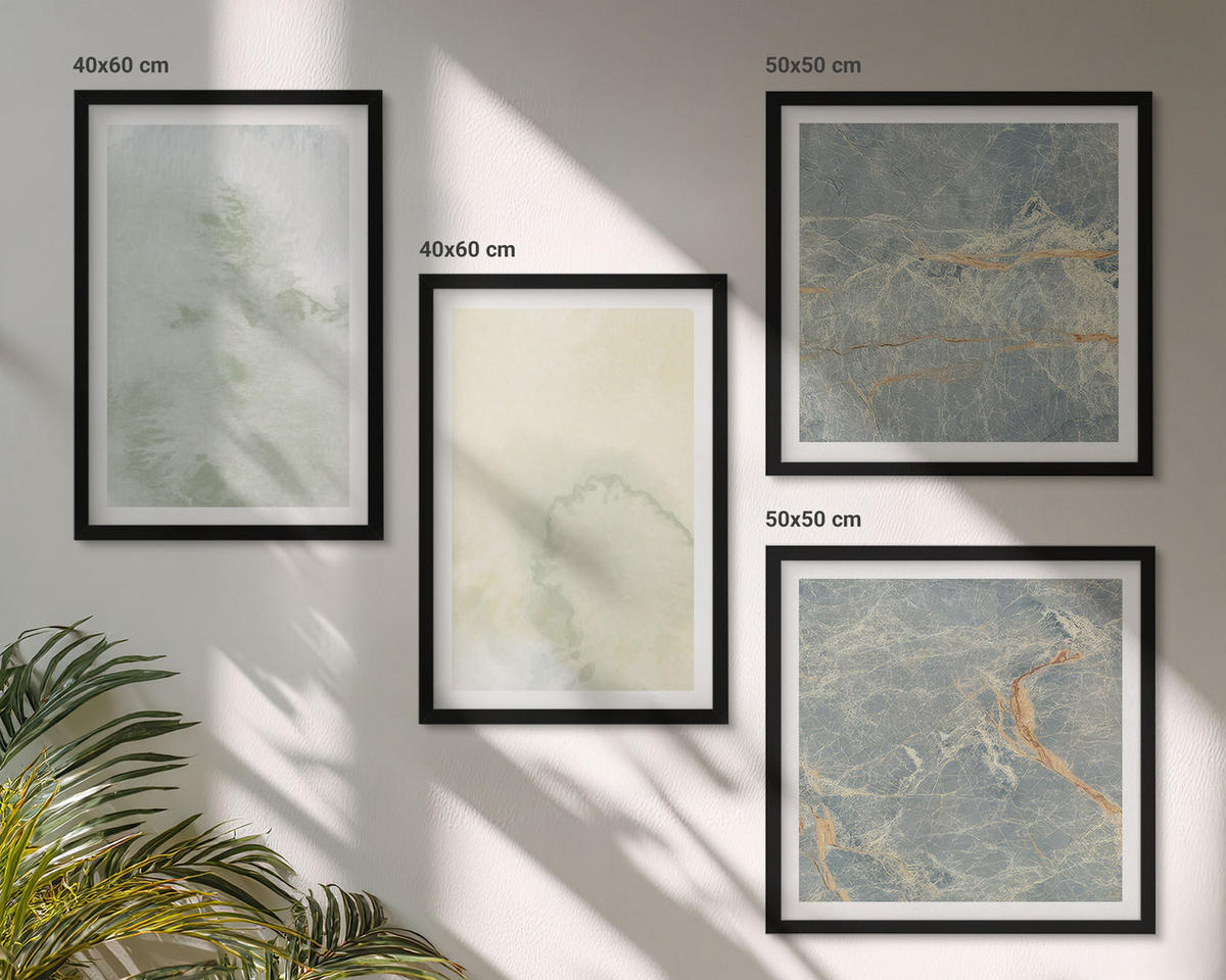 WANDBILDER 4er-Set - 50x50 cm & 40x60 cm Schwarzer Rahmen - Pastellfarben auf Aquarellleinwand - Schwarz, Kunststoff (50/50cm) - ArtPrintCave