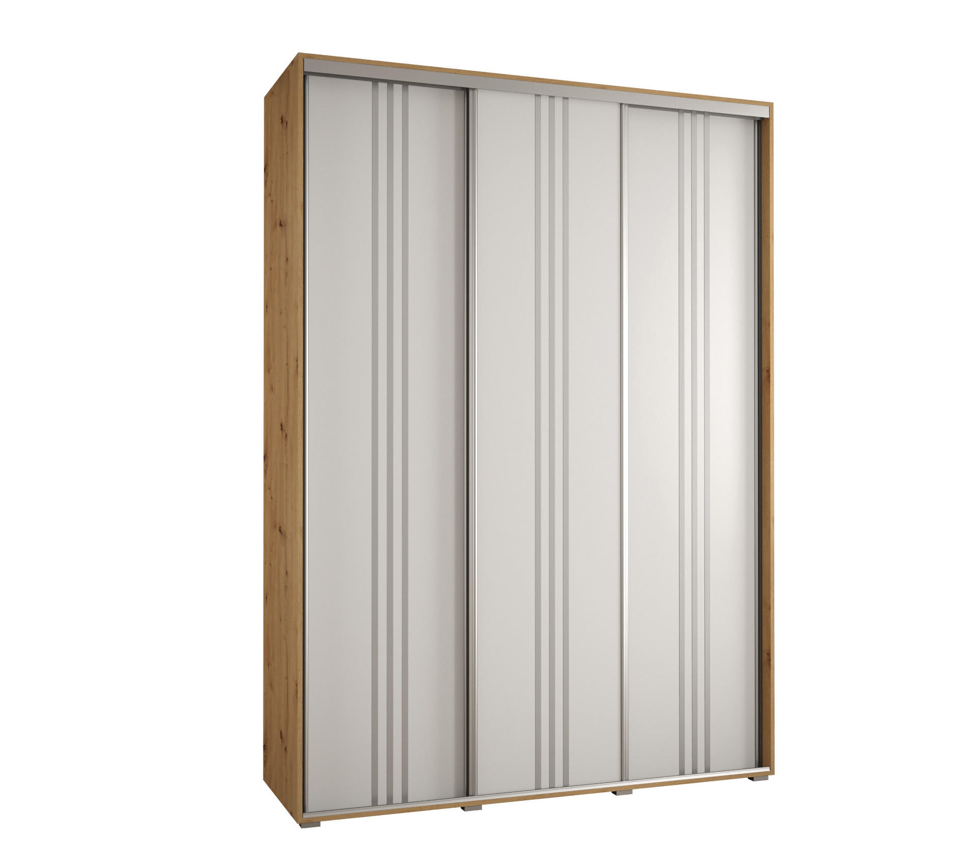 Abiks Möbel Schwebetürenschrank Eiche Artisan, Weiß, Silber 170x235x45 cm