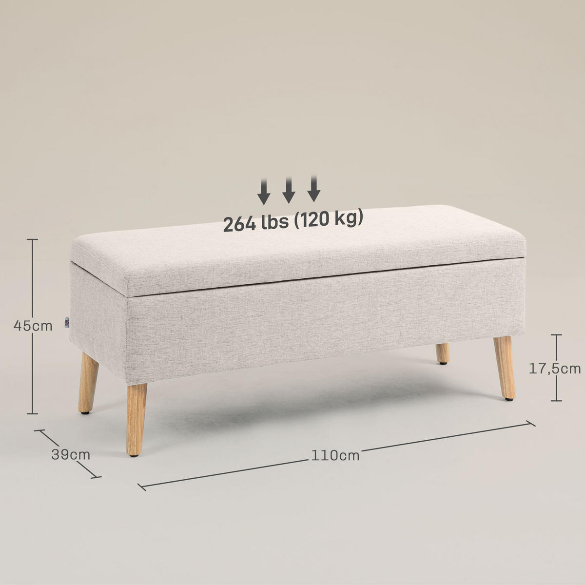 SITZBANK Polsterbank mit Stauraum scandinavia Truhenbank Polyester Holz Beige - Beige, Kunststoff (39/45/110cm) - HOMCOM