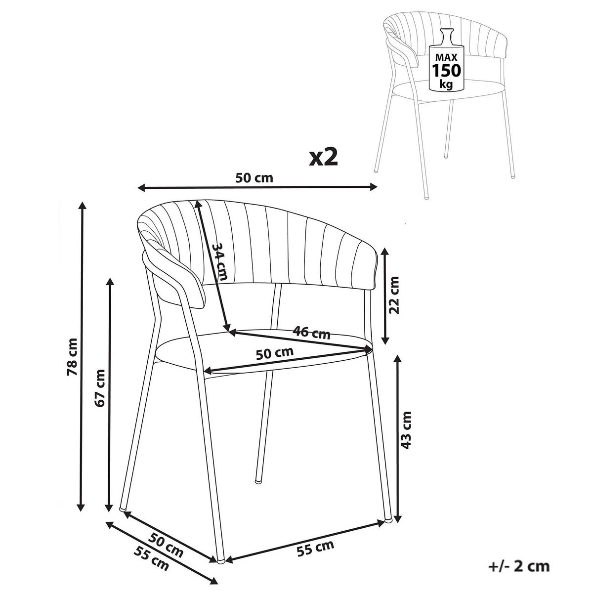 ÉTKEZŐSZÉK 2 darabos Szett Buklé törtfehér Mariposa - fekete/fehér, textil (55/78/55cm) - Beliani